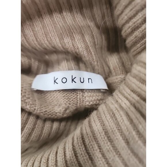 Kokun Cashmere Wool Cable Knit Turtleneck Tan Sweater Women's Small - Picture 7 of 11